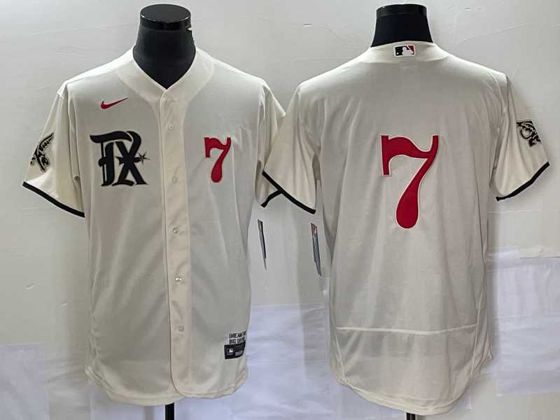 Mens Texas Rangers #7 Ivan Rodriguez Number Cream 2023 City Connect Flex Base Stitched Baseball Jersey->texas rangers->MLB Jersey